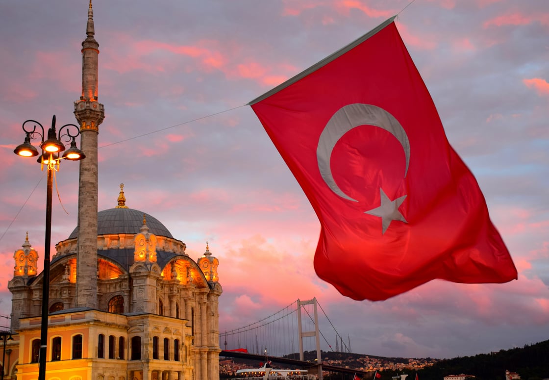 Turkish flag over mosque